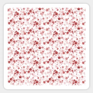 Mini Bright Red Pastel Watercolor Cherry Blossom Flowers and Vines Sticker